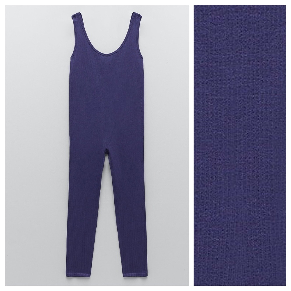 NWT. Zara Limitless Contour Collection Blue Seamless Jumpsuit. Size XS-S. - Picture 6 of 9